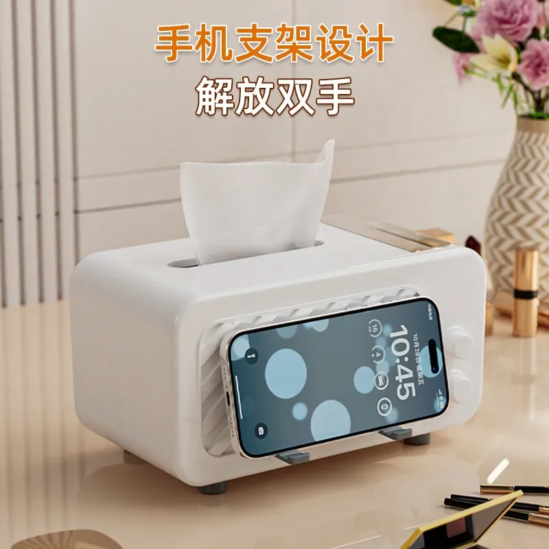 Simple Style Tissue Box Living Room Advanced Creative Multifunctional Office Paper Drawer with Mobile Phone Holder Storage Box