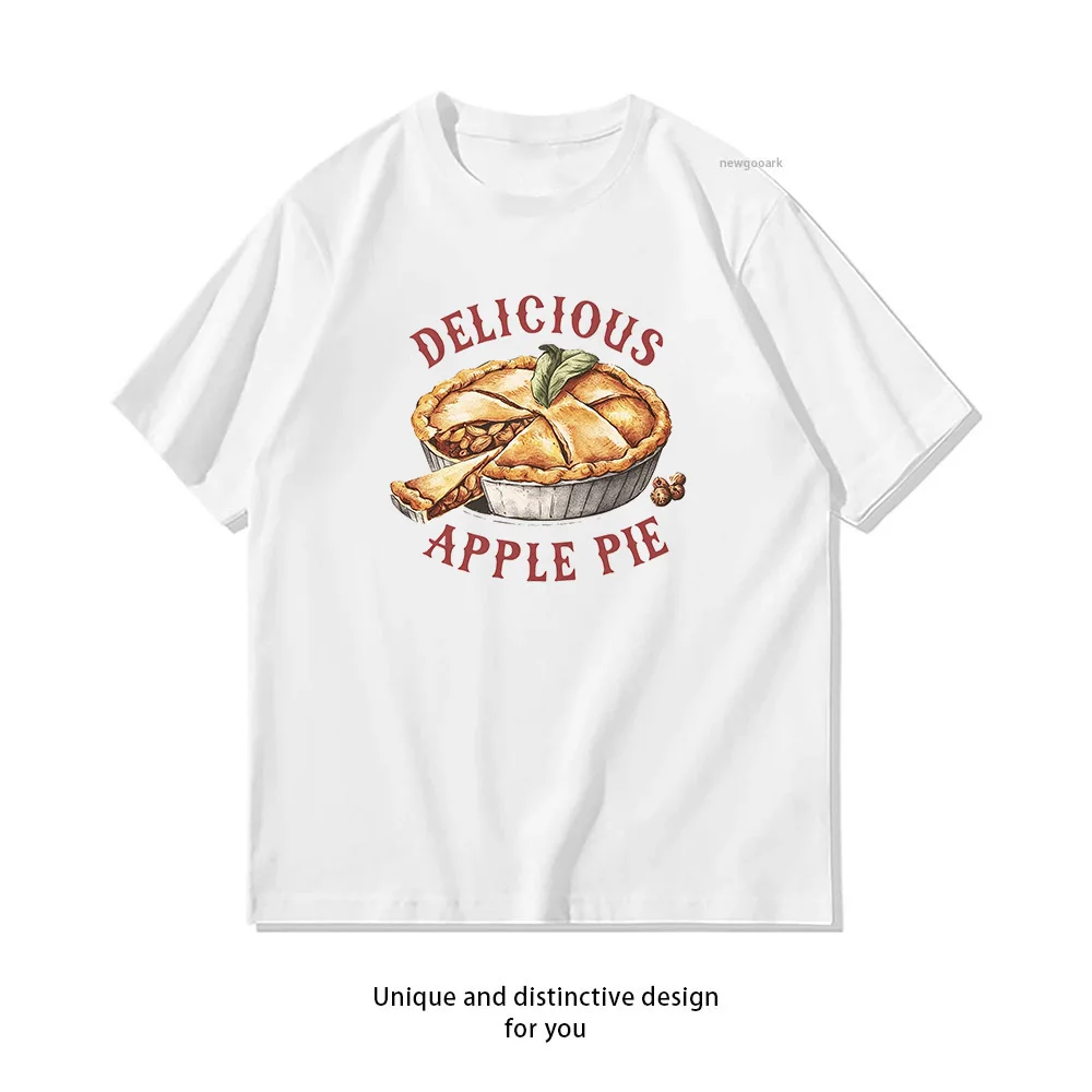 Delicious Apple Pie Cute Baked Dessert Food T-shirt Woman Man Summer Cotton Graphic T Shirts Adult Casual Streetwear Camisetas