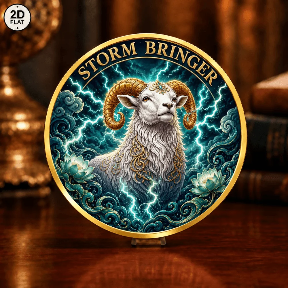 1pc Fantasy Storm Ram Metal Challenge Coin Color Print Awakening Myth Storm Bringer Ram Collectible Token Gift for Mythology Fan