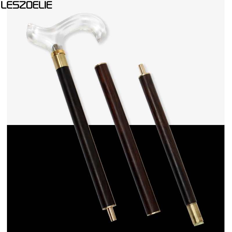 Luxury African Rosewood Walking Stick Men Transparent  Acrylic Handle For Women Vintage Blood Sandalwood Wooden Walking Stick