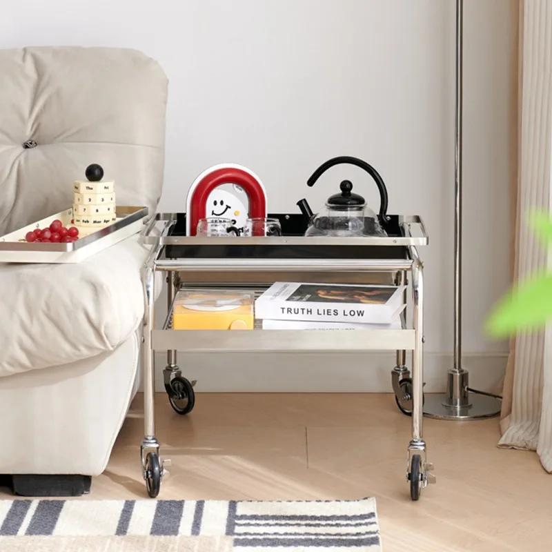 movable sofa edge, living room household stainless steel trolley, medieval Bauhaus simple storage corner