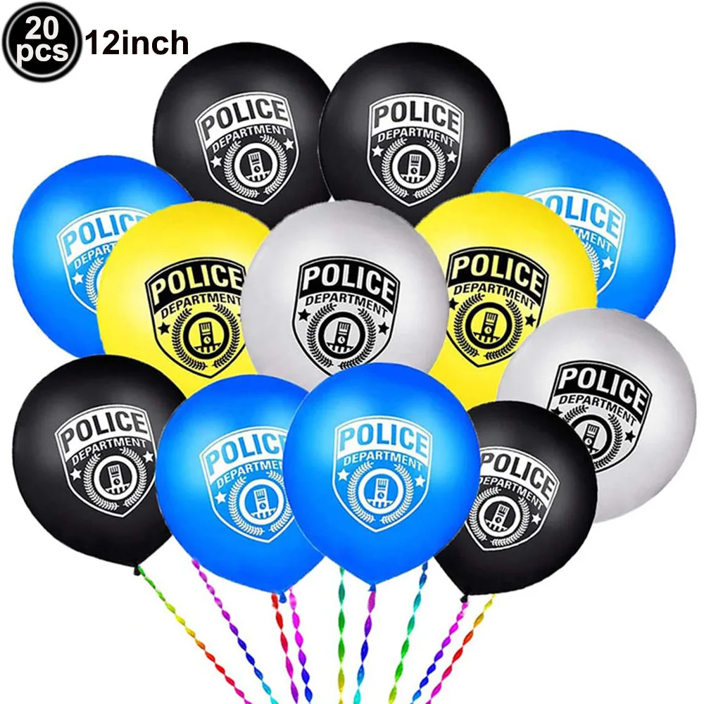 Police Theme Kids Boys Birthday Party Decoration Supplies Gun Policeman Pattern Balloons Car Banner Hanging Decoration