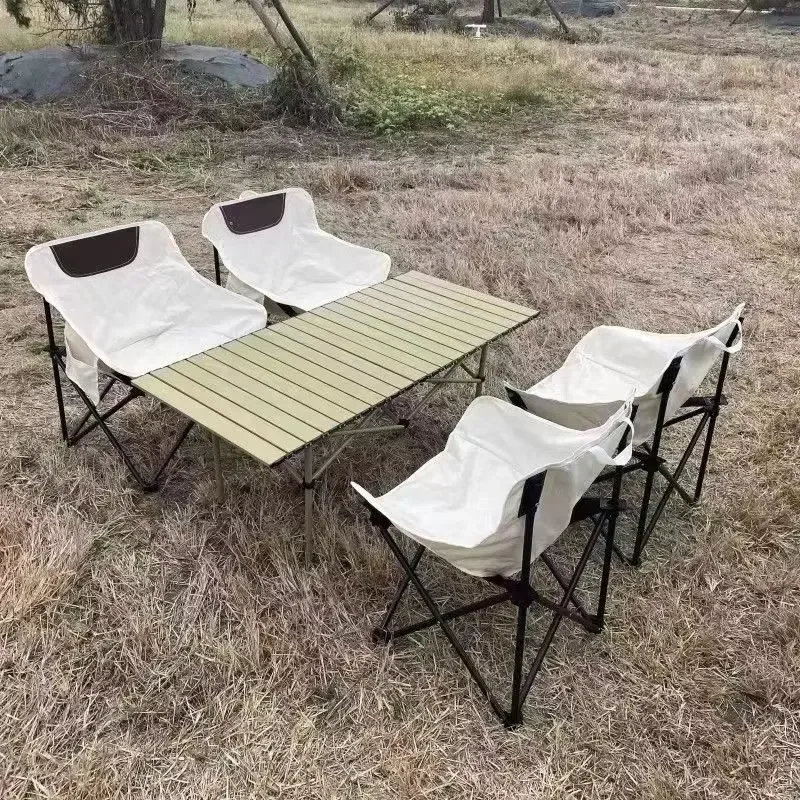Folding Table and Chair Set for Outdoor Camping Commercial Exhibition Tent Catering Activities with Moon Chairs