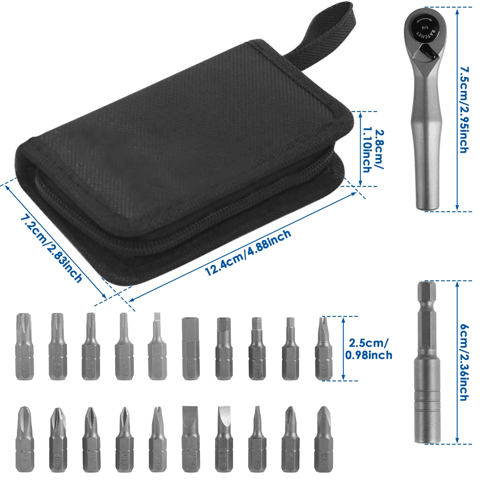 

22 in 1 Mini Ratchet Wrench Set Multifunctional Right Angle Screwdriver Kit Small Ratcheting Combination Set