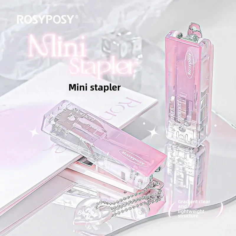 RosyPosy Mini Portable Folding Stapler High Aesthetic Clear Staple Machine 10# Needle Gradient Feeling Office Supplies