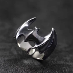 Vintage Bat Ring Finger Rings for Men Open Size Gun Black / Silver Color Jewelry Ring Personality Band Party Ring Wholesale