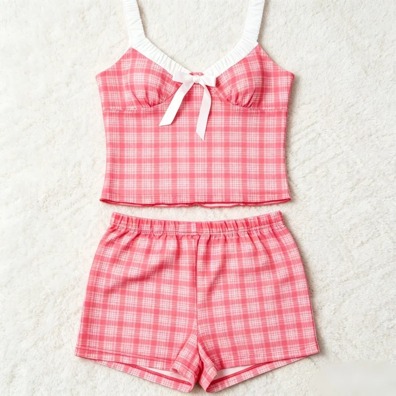 

Women's Y2K Coquette 2 Piece Outfit Plaid Ruffle Trim Crop Top and Shorts Set Summer Casual Matching Set Beach Vacation