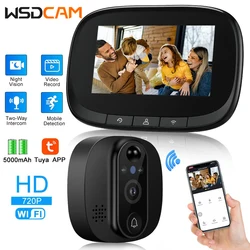 Wsdcam Tuya Smart WiFi Door Bell With 720P Camera Video Peephole for Door 4.3