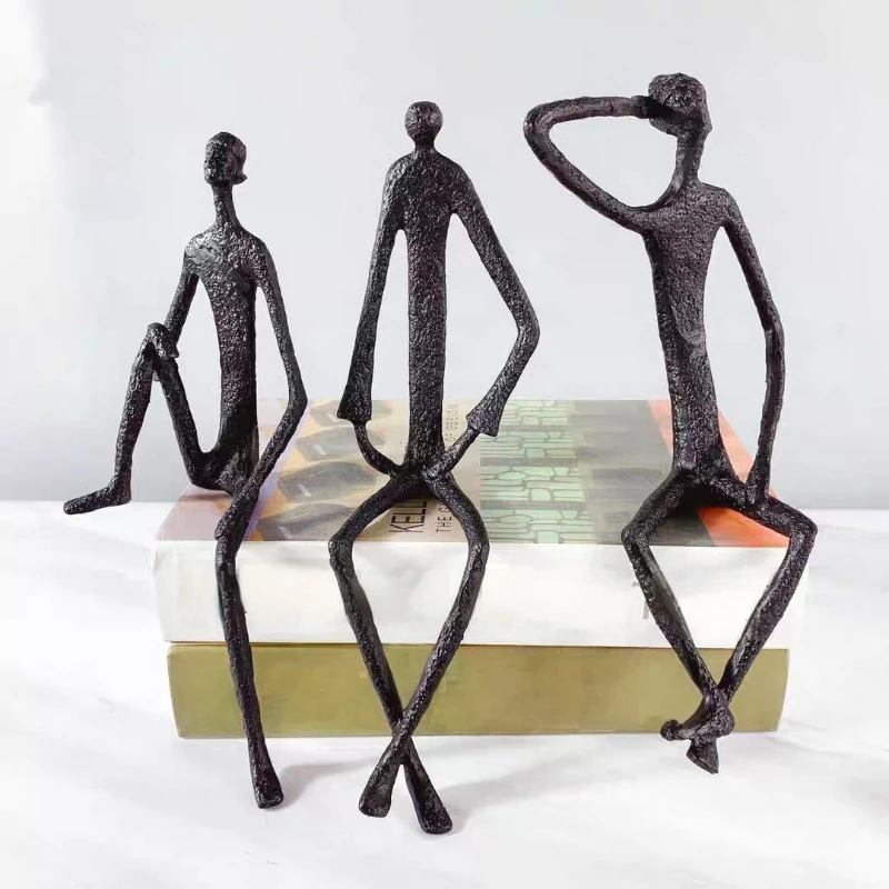 Creative Cast Iron Figure Sculpture Ornament, Art Home Office Decor, Vintage Character Statue for Living Room Study Decorations