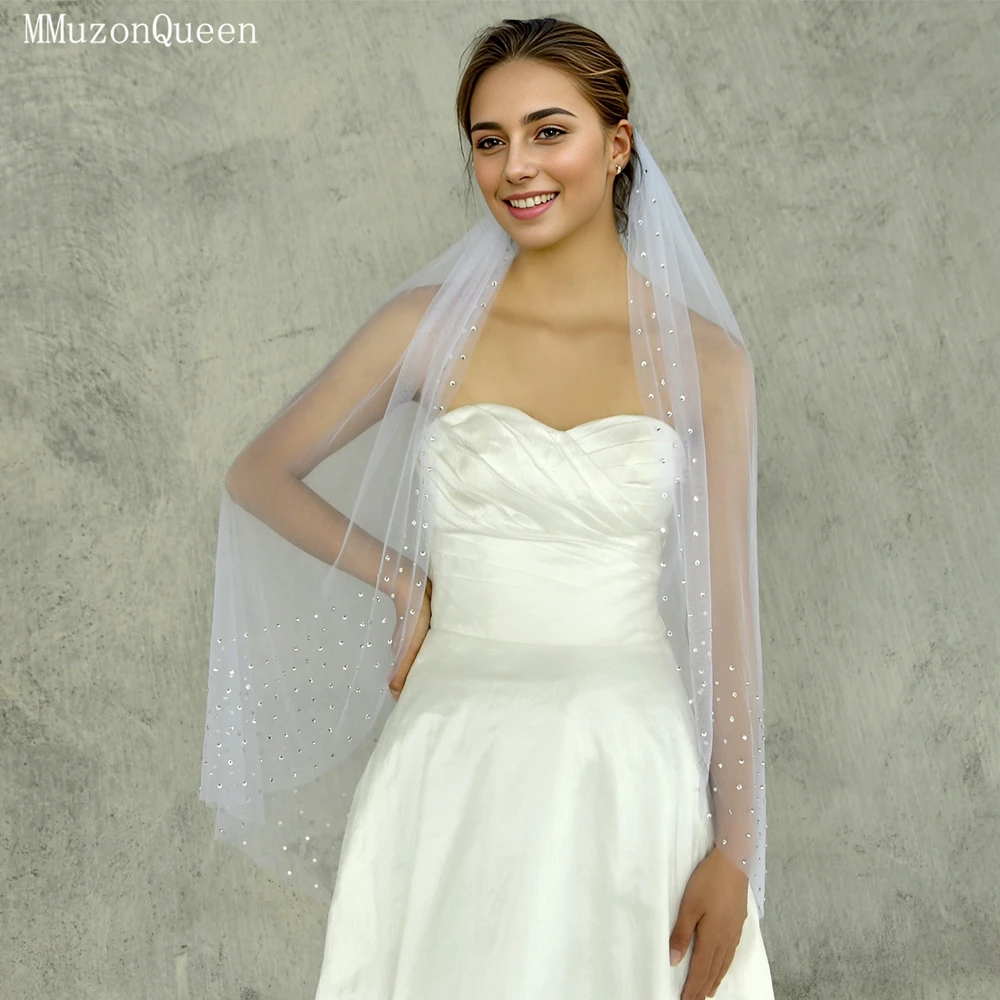 MMQ M119-Voile de Patients Diamantés en Tulle Doux avec Peigne, Accessoires de ixde Mariage, Strass Argentés, Rotterdam, Kle