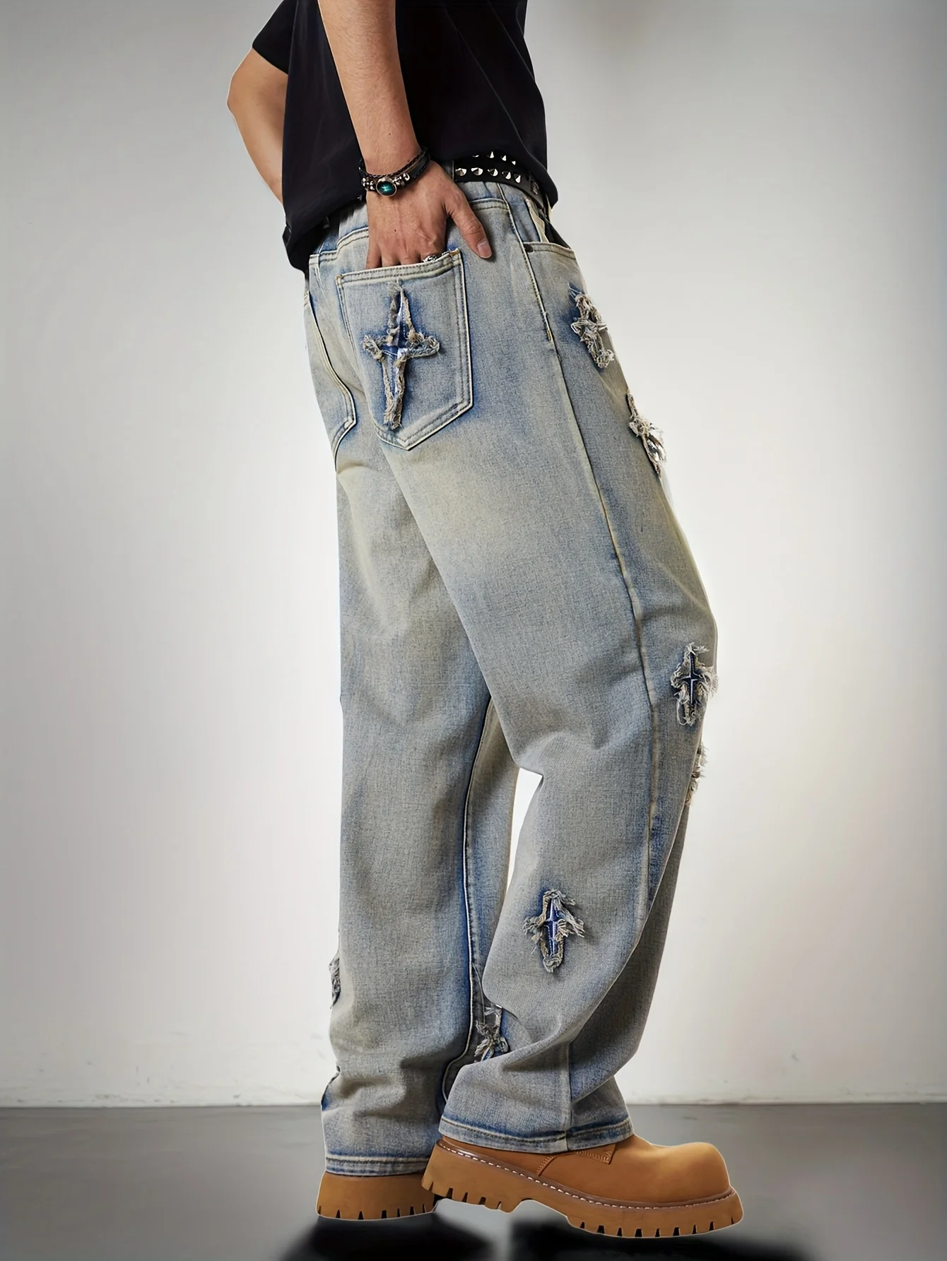 

Винтажные мужские мешковатые прямые джинсы, модные джинсовые брюки, уличная повседневная мужская брюки со средней талией