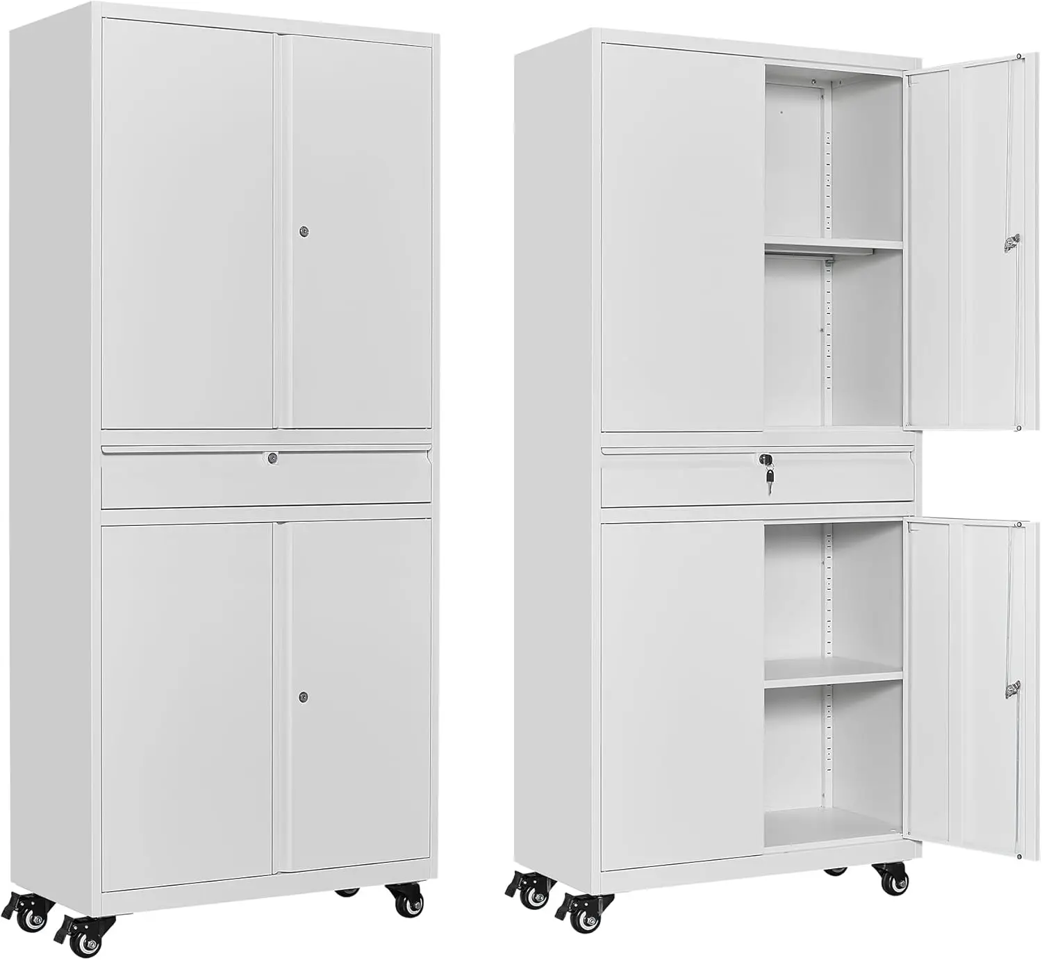 

Metal Storage Cabinet, Heavy Duty Garage Cabinet On Wheels, 72'' Tall Storage Cabinets Tool Cabinet With Doors And Shelves For