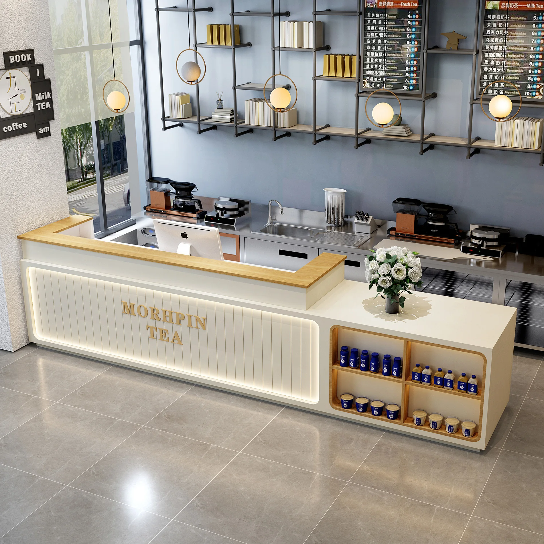 

Simple milk tea shop bar cafe fruit dessert shop checkout page beauty salon reception desk company front desk