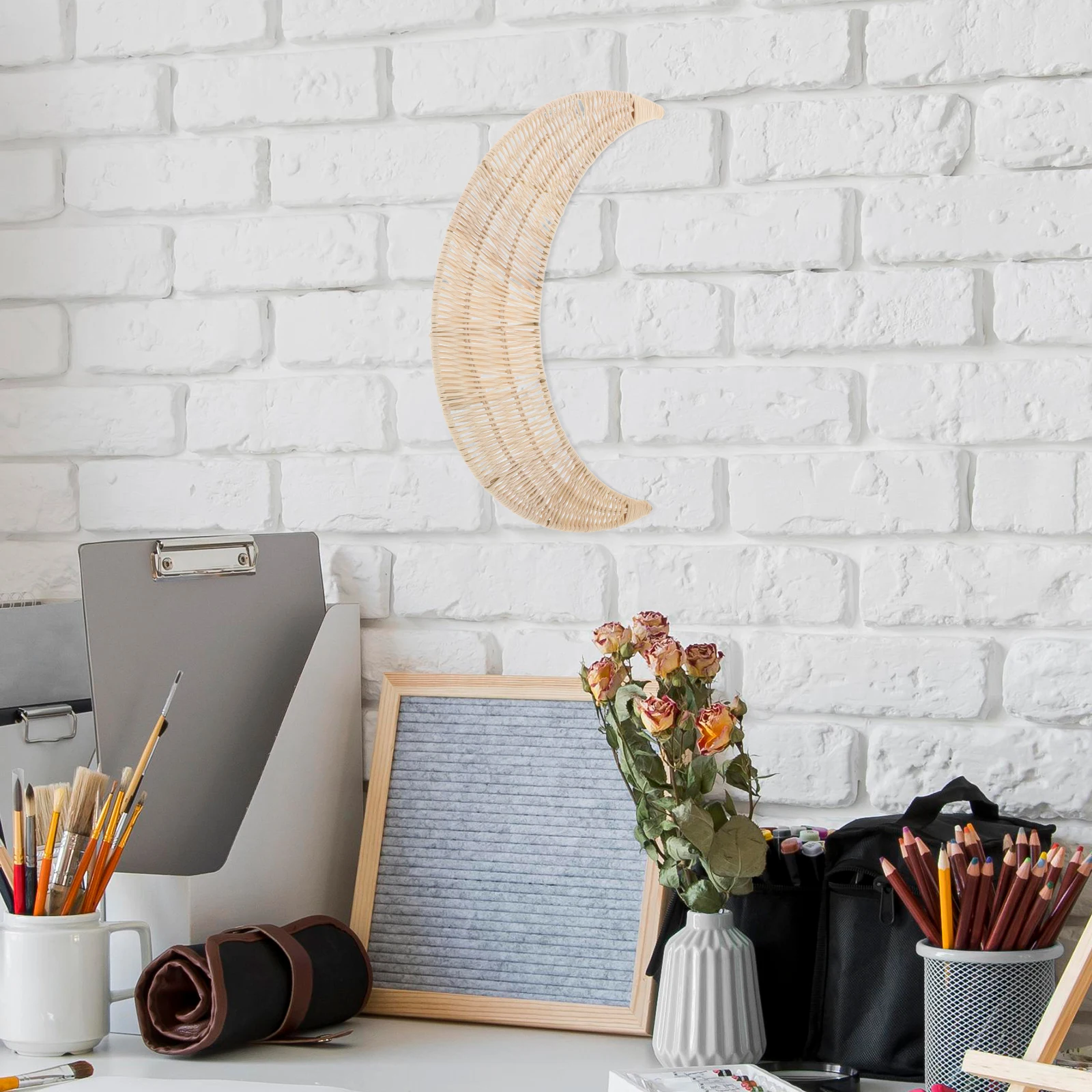 

Handmade Rustic Rattan Moon Decoration Nordic Wall Art Boho Nursery Hanging Wicker Moon Ornament Nature Rattan