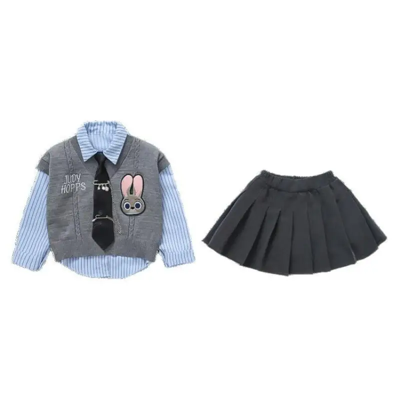 3 uds dibujos animados Judy Hopps niñas Chaleco tejido suéter camisa Jk falda conjunto lindo conejito de Disney policía primavera dulce niños Jk uniforme conjunto