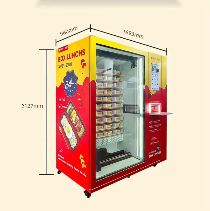 FL Touch Screen Hot Food Vending Machine Automatic Heated Lunch Box Vending Equipment Support Multiple Payment Methods