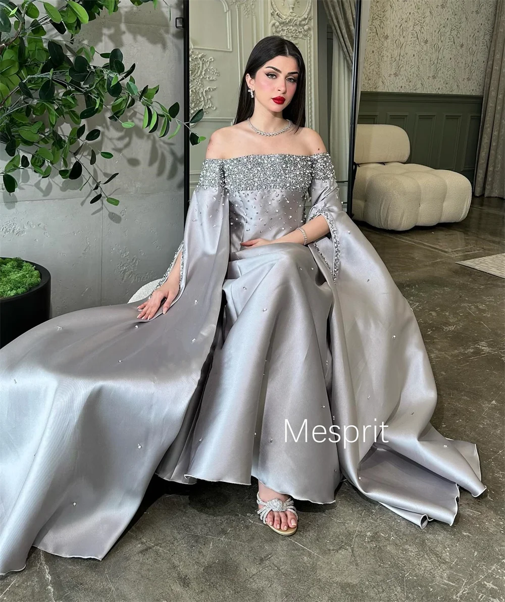 カスタマイズされた中国風シャルムーズスパンコールプリーツAラインオフショルダーロングドレスオーダーメイドオケージョンドレスフォーマル