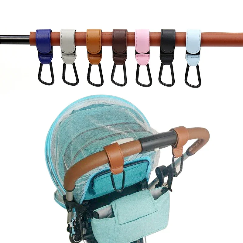 Baby Stroller Hook Fashion PU Leather Adjustable Pram Hook Cart Organizer Diaper Bag Hanger Children Boy Girl Travel Accessories