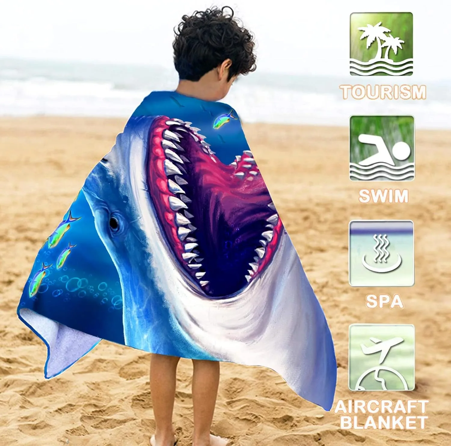 Great White Shark Beach Towel for Children friends Gifts Towel Quick-Dry Towel For Bath Yoga Tourism Beach GYM Camping Swimming