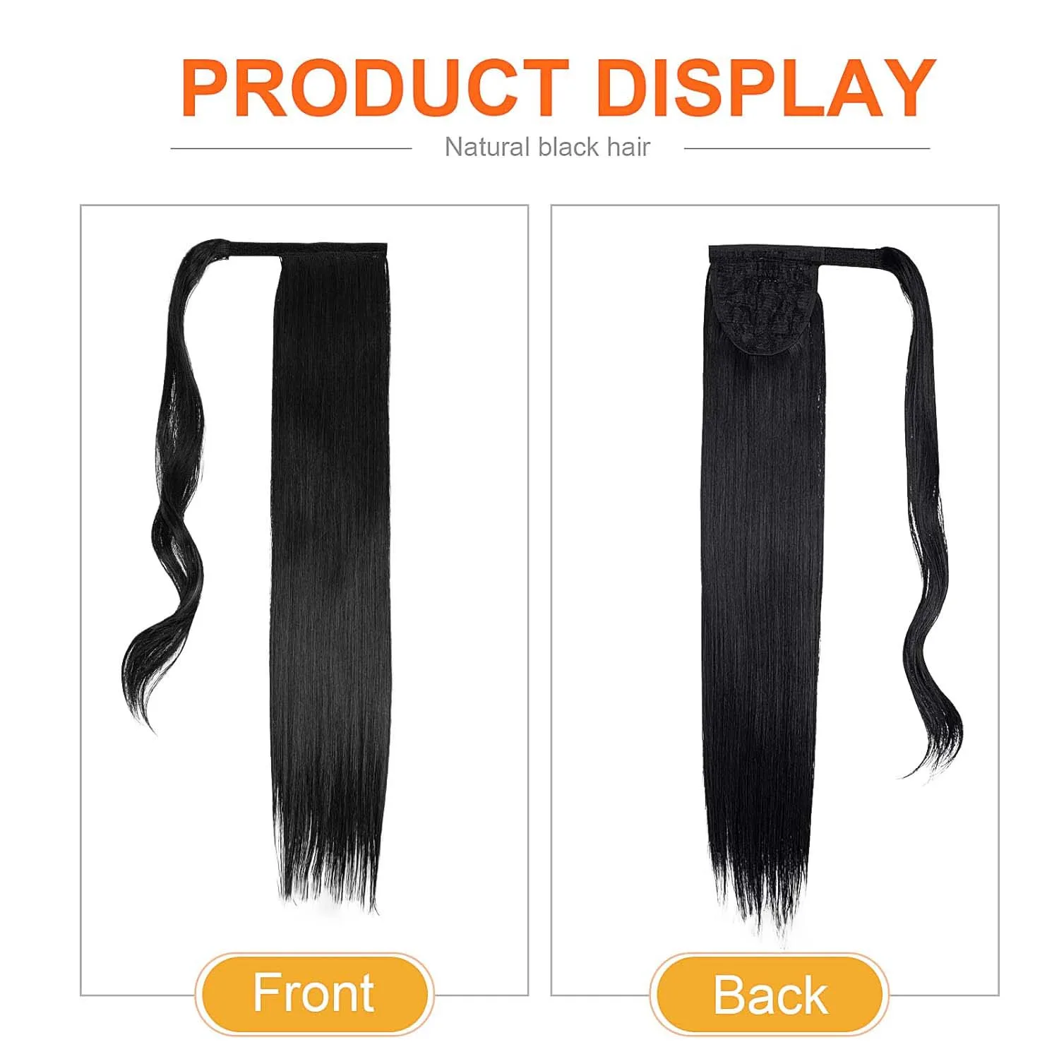 Synthetic Hair 24'' Long Straight Ponytail Wrap Around Ponytail Clip in Hair Extensions Fake Hair Long Smooth Overhead Pony Tail