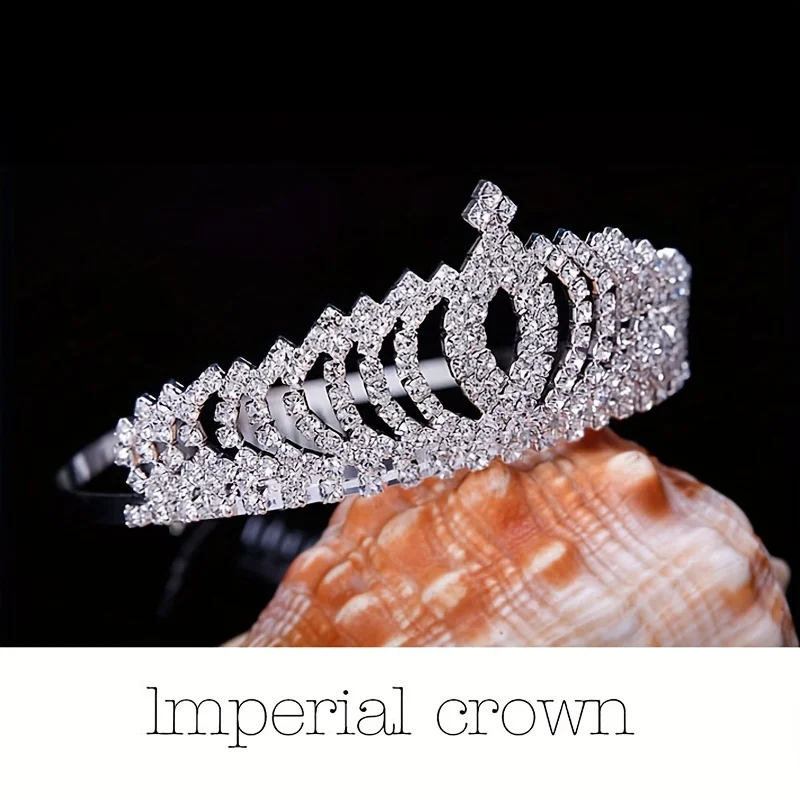 1Pc Royal Princess Headband, Full Rhinestone Crown with Comb, Bridal Wedding Birthday Banquet Hair Accessories, Stylish Princess Style, 4.92x1.77 inches, Ladies Special Occasion Jewelry Accessories Weddings and Birthday Celebrations view 3