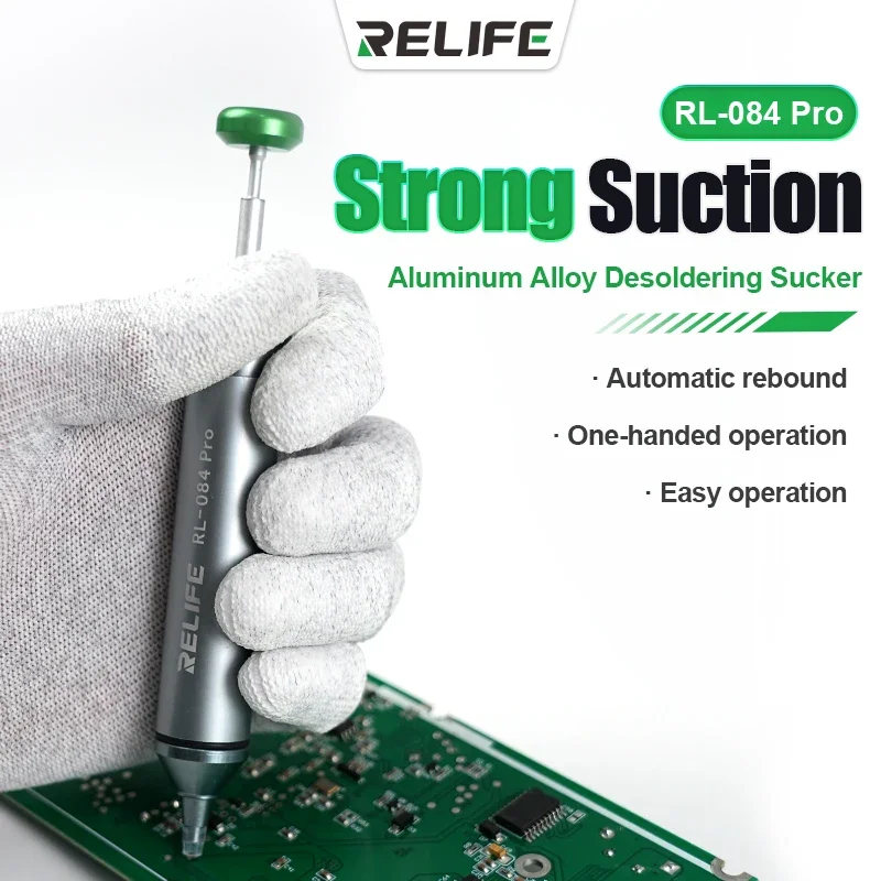 RELIFE RL-084 Pro Aluminum Alloy Desoldering Sucker Automatic Rebound,One-handed Operation,Easy Operation Repair Tools