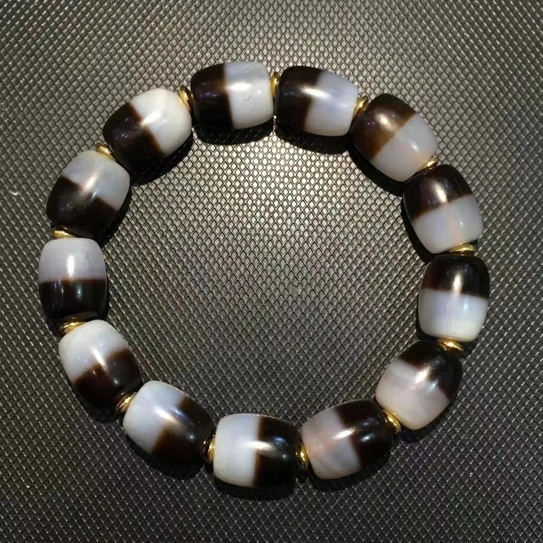 

XC02 Fine Dzi Beads Bracelet 15*12mm Black and White Color Natural Agate Ji Powerful Amulet Collectible High Quality