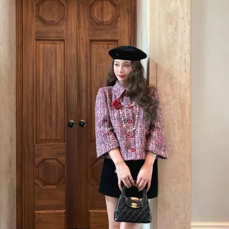Cherry wine color exquisite extravagance thousand gold feeling small fragrant wind tweed small cloak jacket