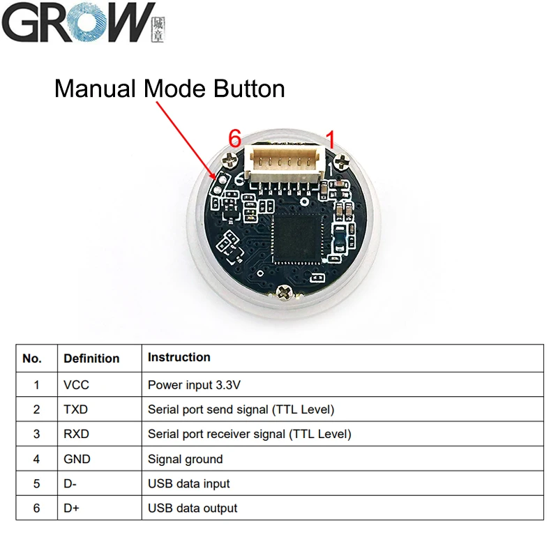 GROW GM861S-LED 흰색 채우기 조명 DC3.3V 바코드 모듈 Arduino Windows 용 USB/UART 인터페이스 Qr 코드 바코드 스캐너 리더