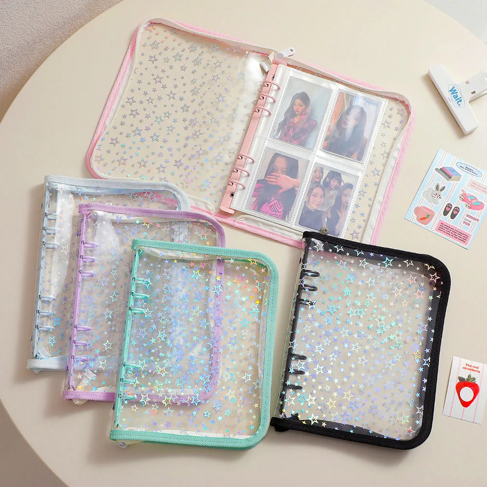 A5 Zipper Binder Photocard Holder Laser Star Korean Idol Photo Album DIY Journal Dairy Picture Collect Book School Stationery