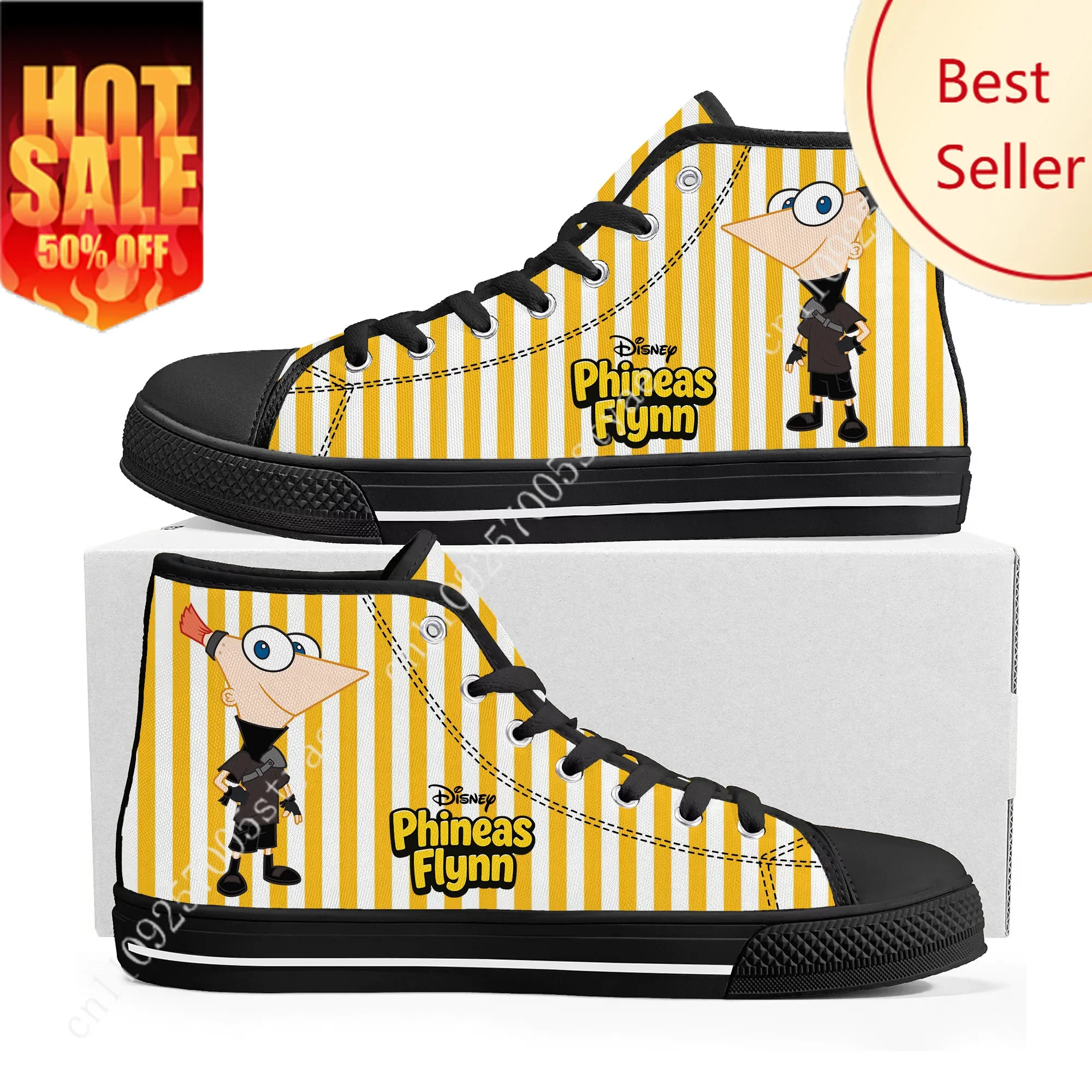 

Phineas Flynn High Top Sneakers Disney Cartoon Movie DIY Decorate Shoes Design Your Party Holiday Gifts Custom Shoe