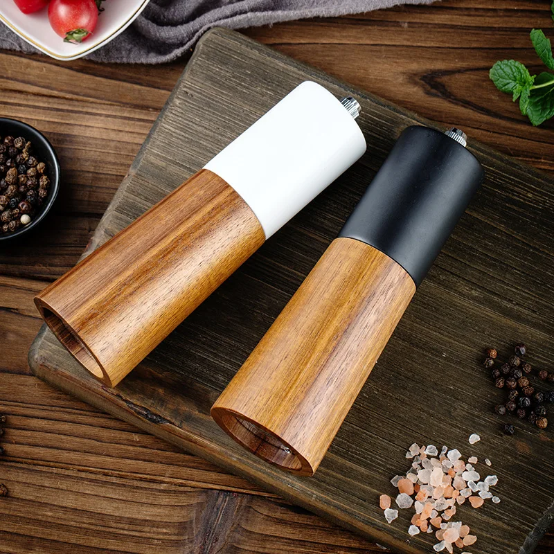 New Manual Salt Pepper Grinder Sets Solid Wood Spice Pepper Mil Adjustable Ceramic Grinder Kitchen Salt Spoon Pepper Grinding