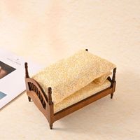 1:12 Dollhouse Wood Bed Bedroom Model Living Miniature Wood Bed DIY Ornaments Simulation Single Bed Doll Accessories