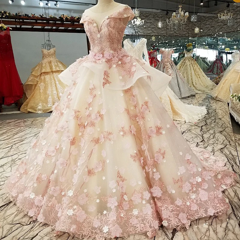 Rosa Prinzessin Quinceanera Kleid 2022 Appliques Perlen 3D Blumen Prom Party Süße 16 Ballkleid Vestidos De 15 Años