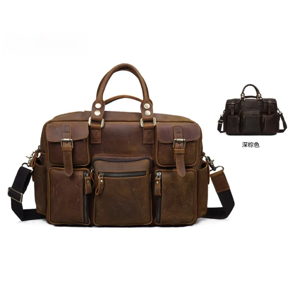 Leather Tote Bag Men's Cowhide Men's Bag Large-capacity Travel Bag Men's Handbag Commuting 15-inch Computer Bag