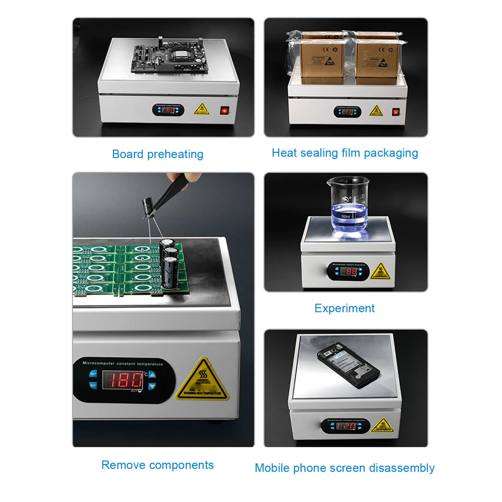 Soldering Hot Plate 500W LED Microcomputer Electric Preheat Soldering Station Welder Rework Heater Lab 150x150mm Plate