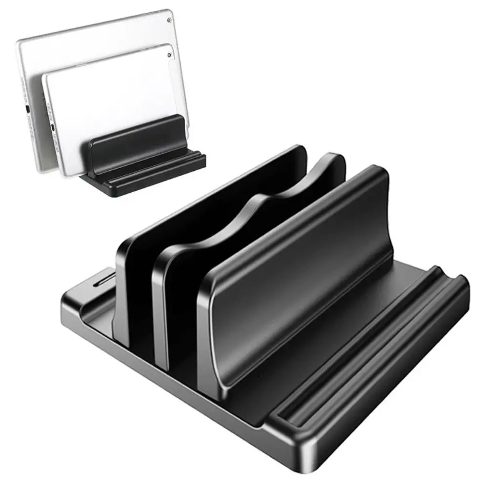 Adjustable Vertical Laptop Stand Space Save Dual Slot Tablet Computer Stand Shelf Base Mini Mobile Phone Holder