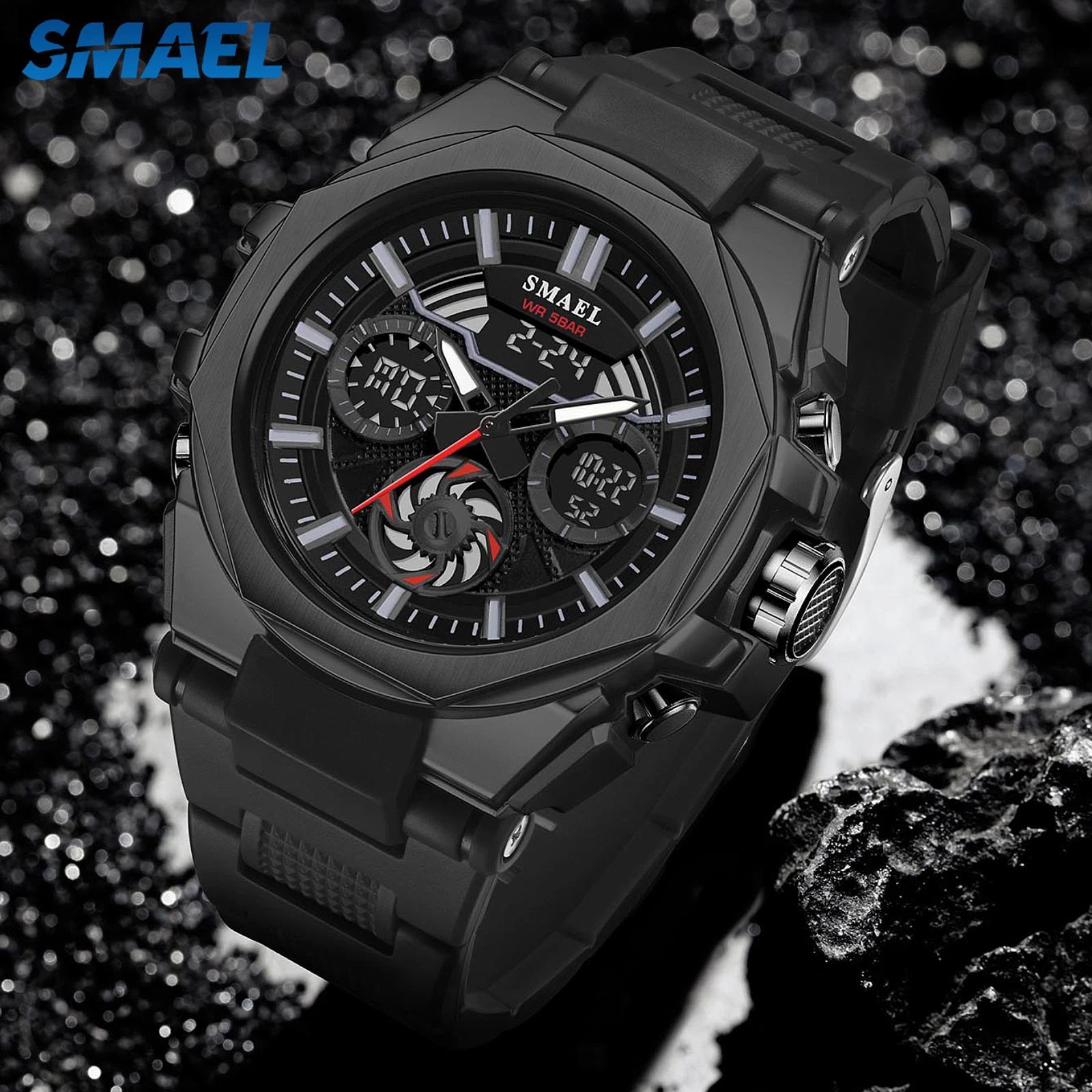 SMAEL Polygon Alloy Case Adolescent Multifunction Stopwatch Digital Wristwatch for Youth Men Waterproof Electronic Watch Student