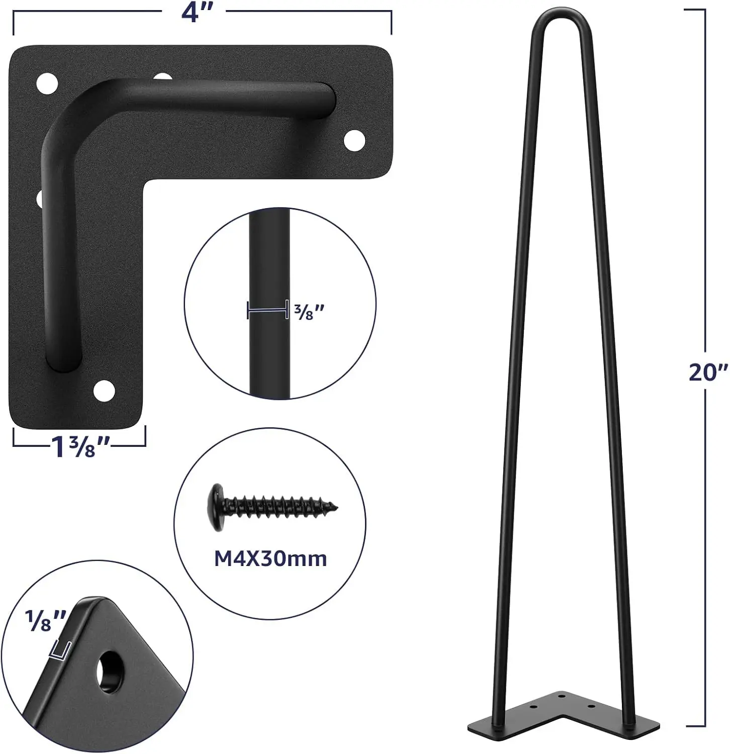 أرجل أثاث دبوس شعر شديدة التحمل مقاس 20 بوصة، ومشاريع منزلية معدنية يمكنك صنعها بنفسك لمنضدة الليل، وطاولة القهوة، والمكتب، وما إلى ذلك مع Ru #2