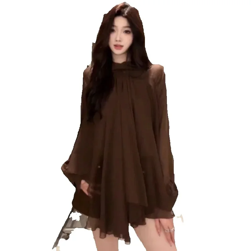 

Spring Summer Long-Sleeved Shirt Women 2026 New Fashion Loose Casual Temperament Tops Pure Colour Pullover Female