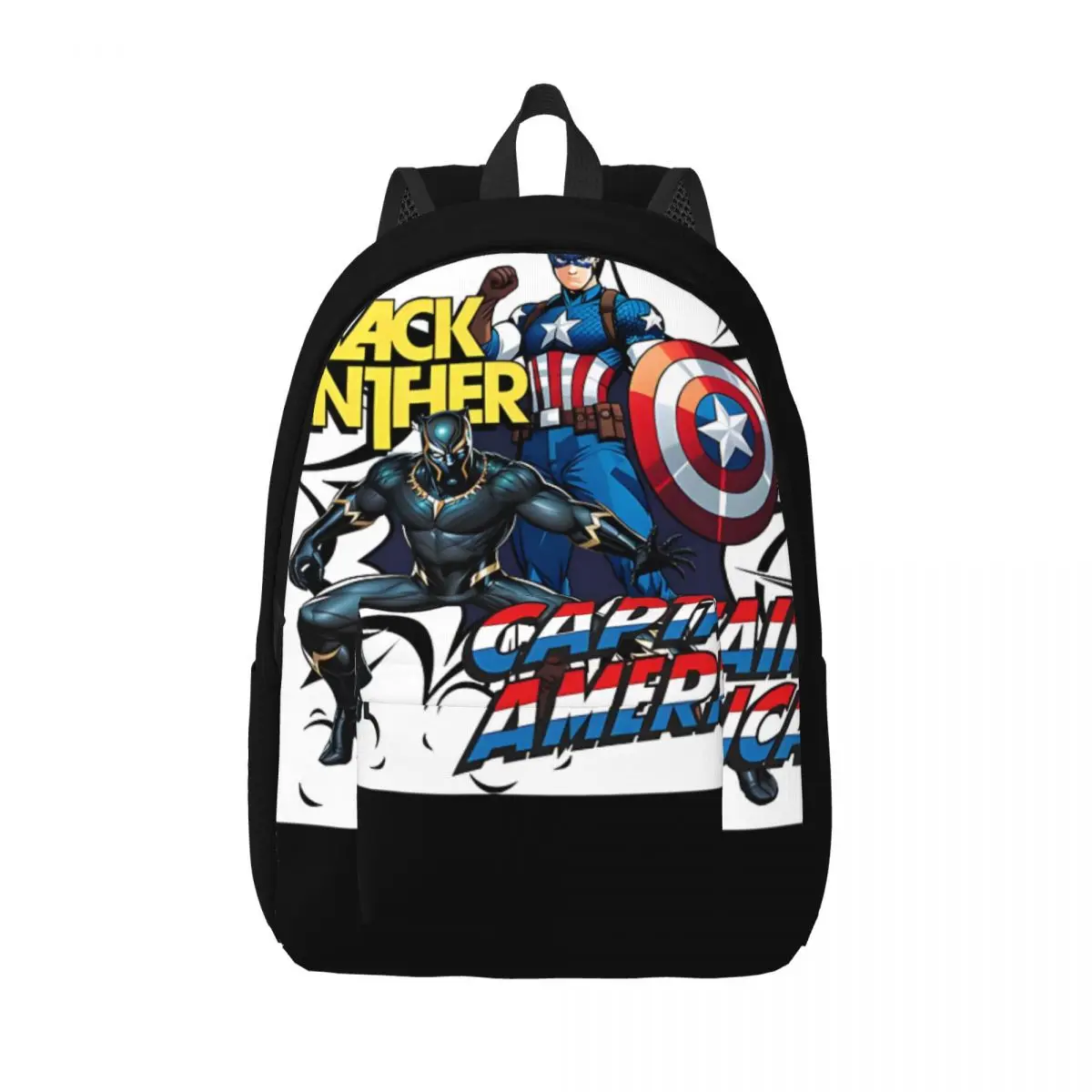 Good Quality Black Panther And Team Comic Knapsack High School Zipper Closure Marvel Captain America College Student Bookbag