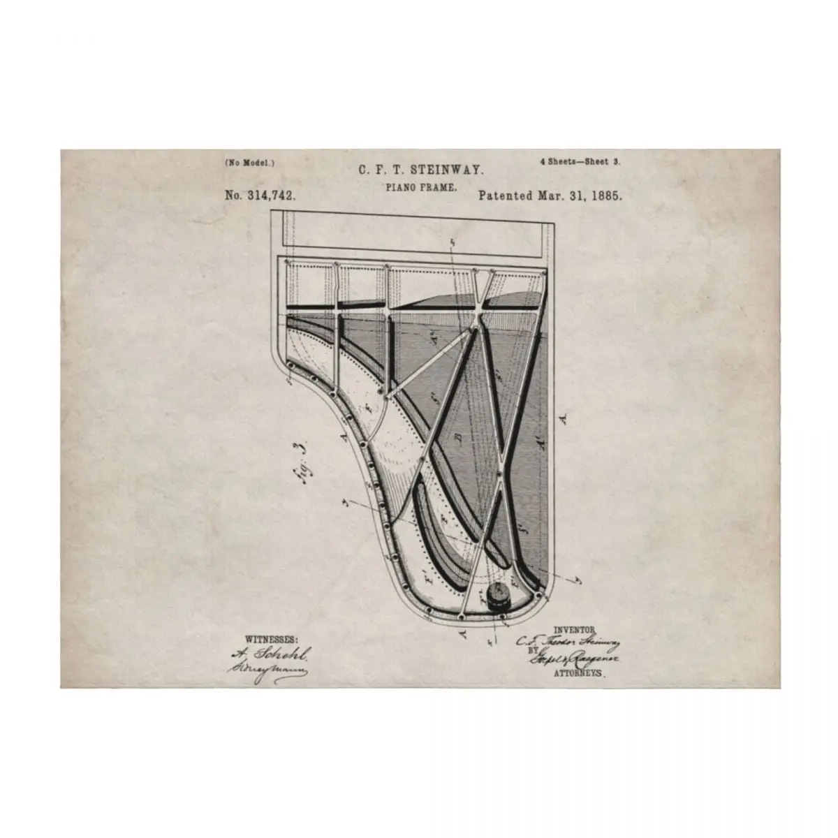 

Steinway Piano Patent - Piano Player Art - Antique Throw Blanket Flannel Fabric Single Luxury Designer Decorative Beds Blankets