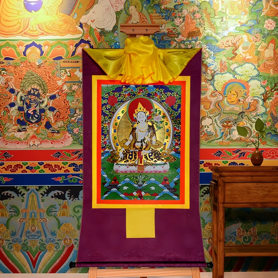 White Tara Thangka Tibetan Framing Living Room Hallway Wall Hanging Decor