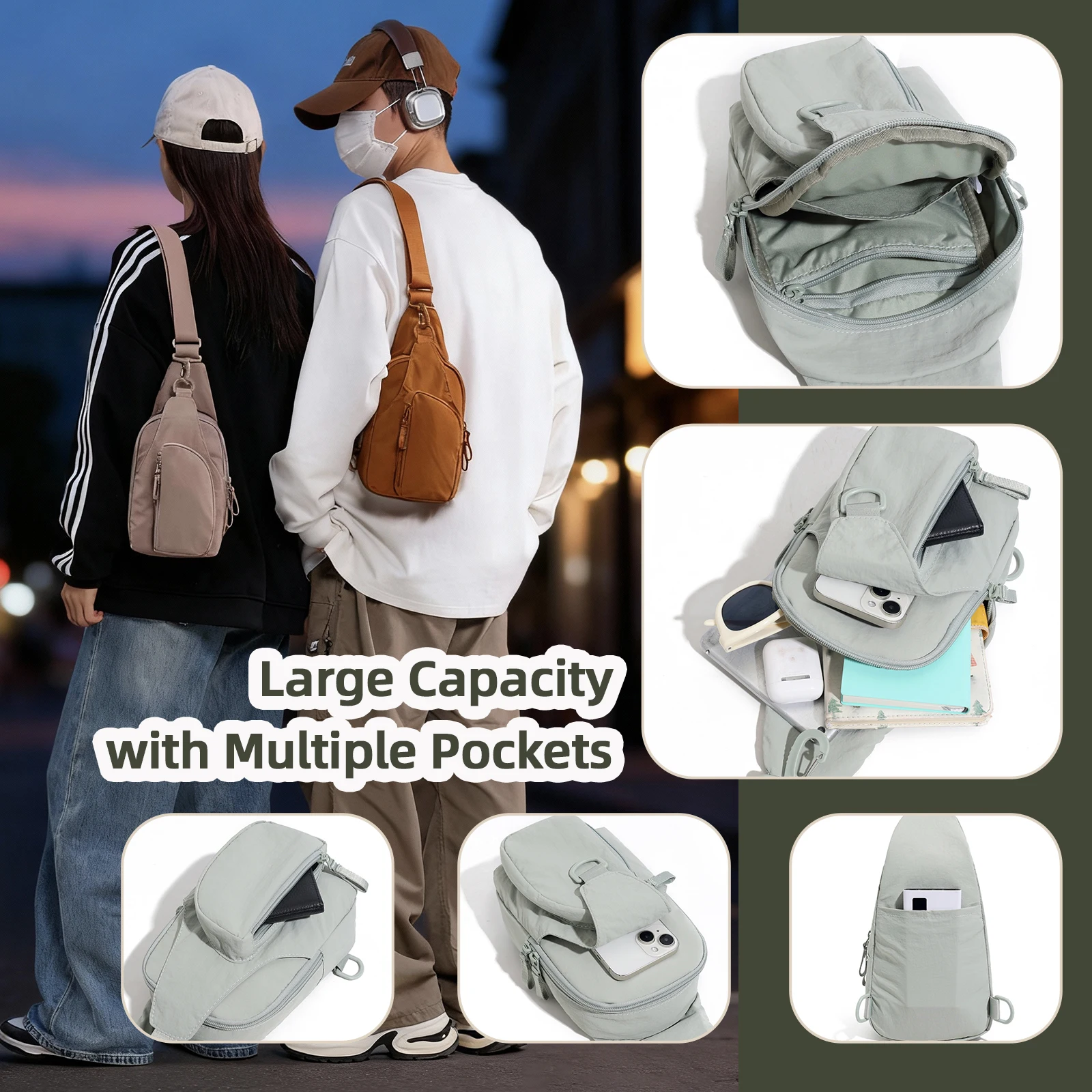 حقيبة كروس صغيرة للنساء والرجال خفيفة الوزن، حزمة يومية فاني لركوب الدراجات، مقاومة للماء من النايلون، حقيبة كتف للتخييم والمشي لمسافات طويلة #3