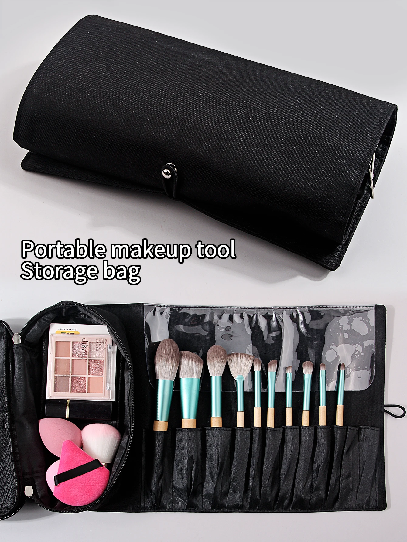 1 ชิ้นกระเป๋าแต่งหน้าผู้หญิงแปรงเครื่องสําอางกระเป๋าเดินทางแปรงแต่งหน้าพับเครื่องมือ Rolling กระเป๋ากันน้ําไนลอนกรณีแต่งหน้า