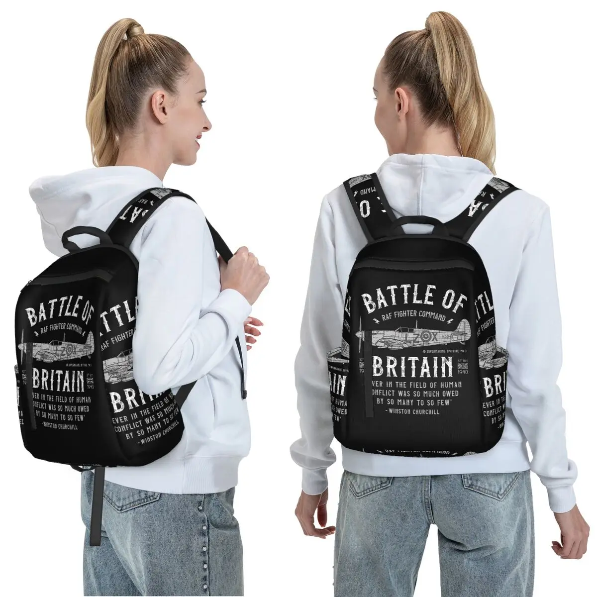 Battle Of Britain Spitfire Backpack Daypack Large Capacity Kids BookBag School Bag Shoulder Bags for Men Women