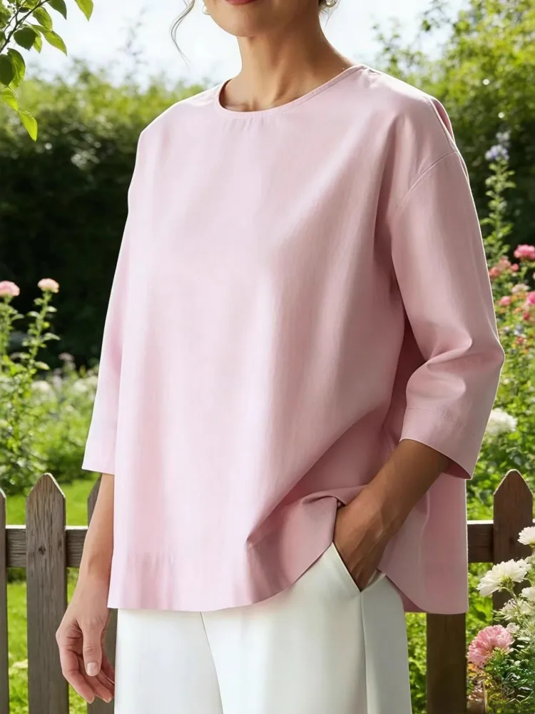 

Женские блузки Весна-Лето 2026: Элегантная офисная рубашка с рукавом 3/4, модный топ для работы