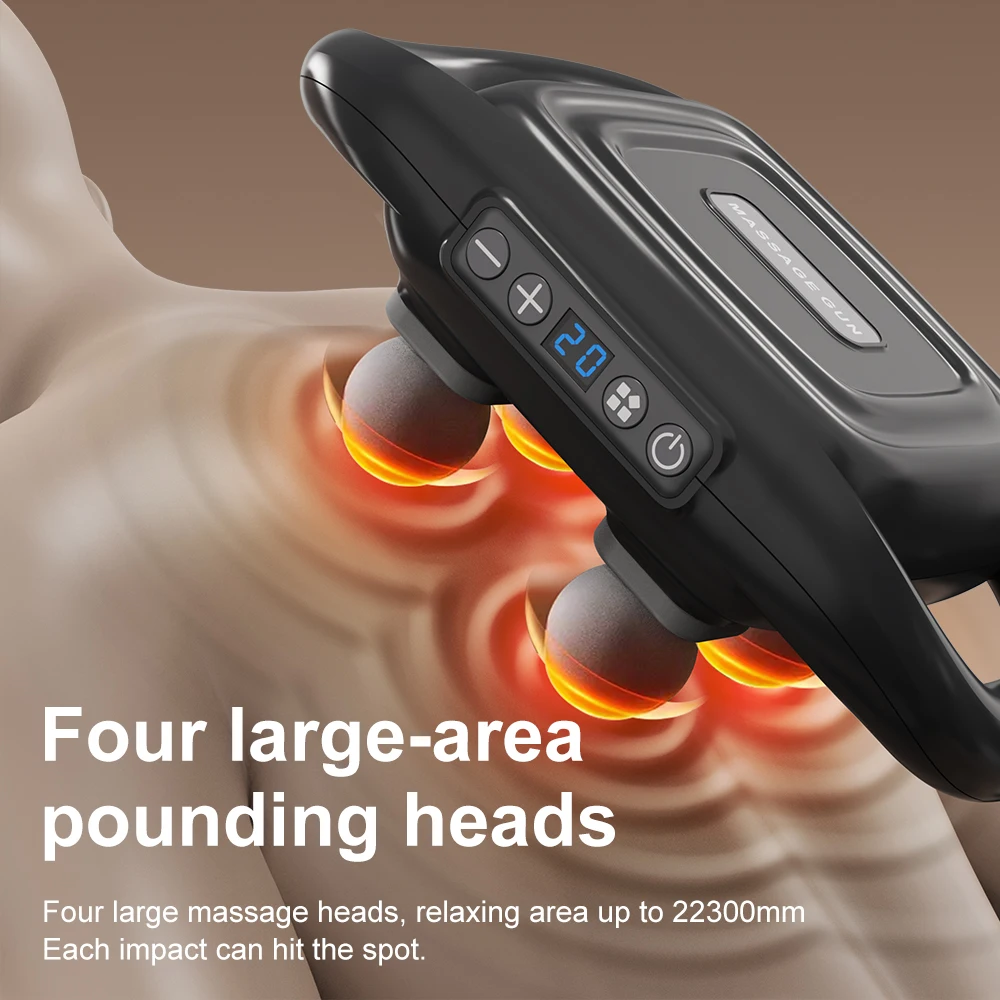 Back and Thigh Percussion Massager 4 Head 6 Gear 20 Levels Fascia Gun