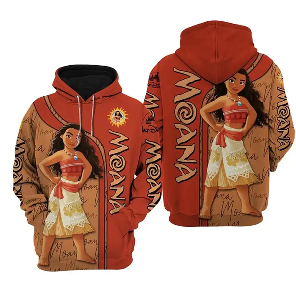 Disney Princess Moana Hoodie Men\'s and Women\'s Casual Sweatshirts Disney 3d Zipper Hoodie Harajuku Street Pullover Hoodie 2024