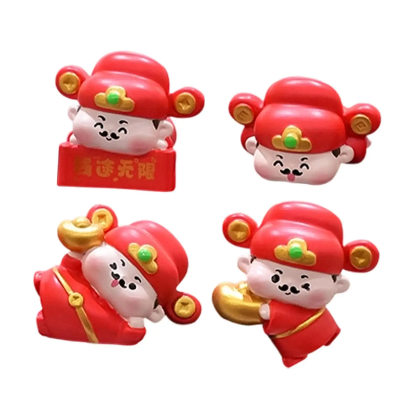 4x Mini God of Wealth Statues Computer Monitor Decor for Desk Festival Table